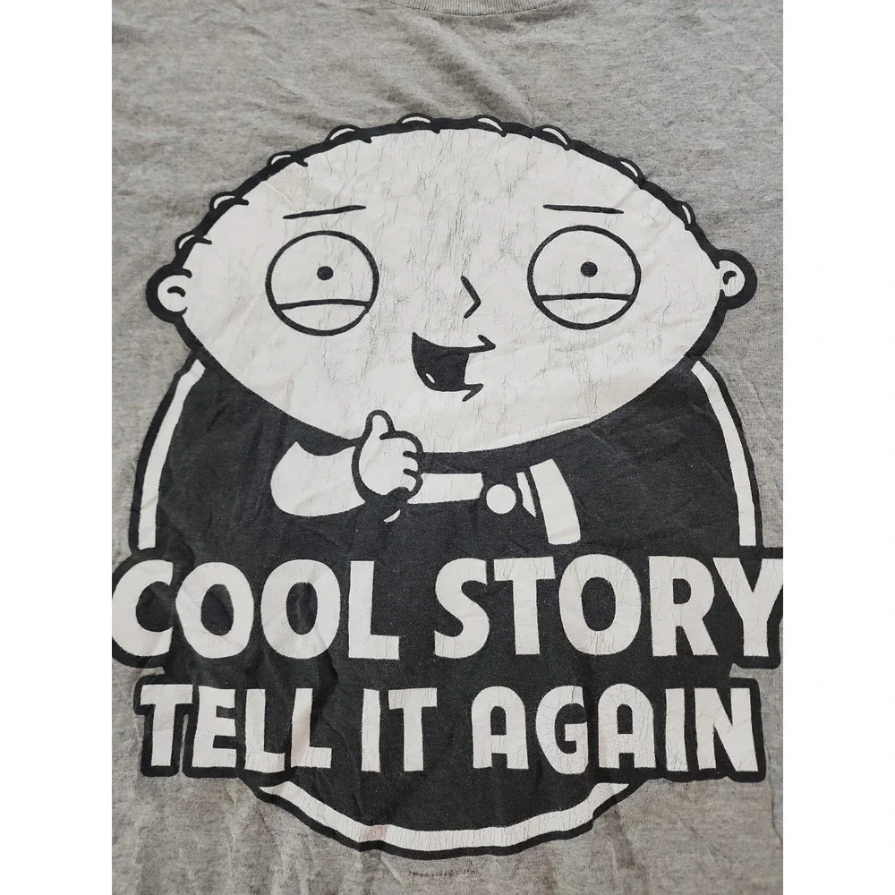 Vtg 2000s Family Guy Stewie Griffin T Shirt Large Cool Story Tell It Again Gray - Picture 2 of 6